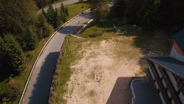 Aerial view of two people loangboarding