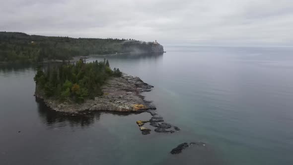 Island on Split Rock light house state park, Lake Superior on North Shore Minnesota aerial view