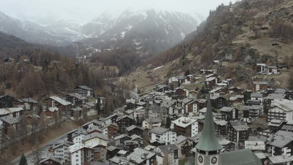 Aerial View of Zermatt in Switzerland in Autumn