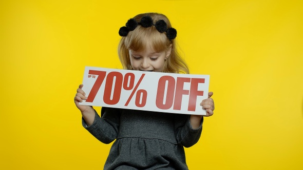 Great Discounts for Preschool Kids. Child Girl Showing Up To 70 Percent Off Inscription Banner