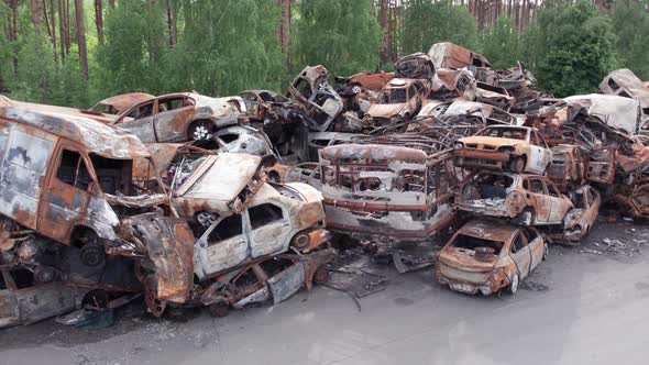 Irpin Bucha District Ukraine a Dump of Shot and Burned Cars