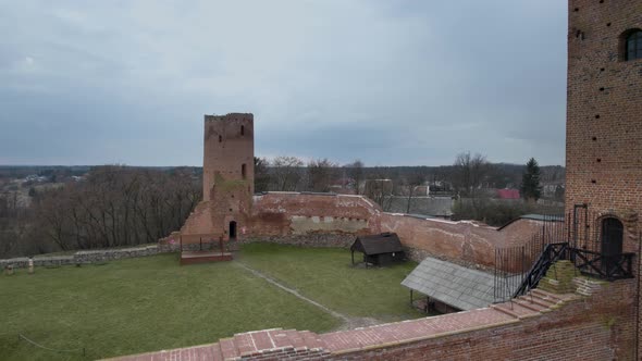 Czersk Gothic Castle clear sky aerial view in Warsaw Poland