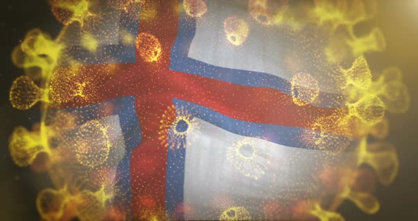 Faroe Island Flag With Coronavirus Microbe Centered