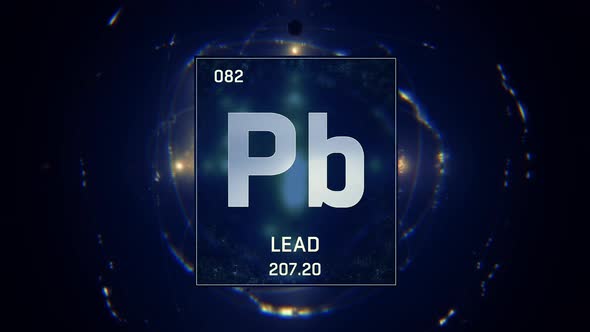 Lead as Element 82 of the Periodic Table on Blue Background alt