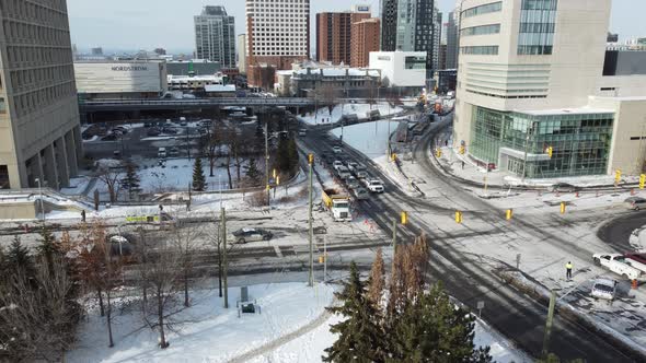 Daytime Traffic On The Road In Ottawa, Canada Due To Freedom Convoy Protest On A Winter Morning. aer