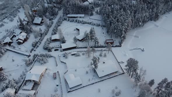 Small Village in Winter From Drone