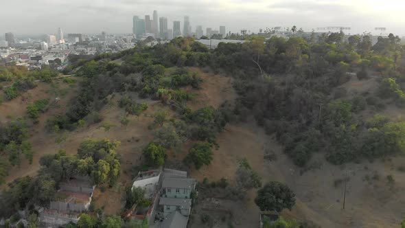 Aerial of Downtown LA from Elysian Park