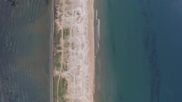 View From a Drone Vertically Down at Dawn to the Nazimov Sand Spit Russia