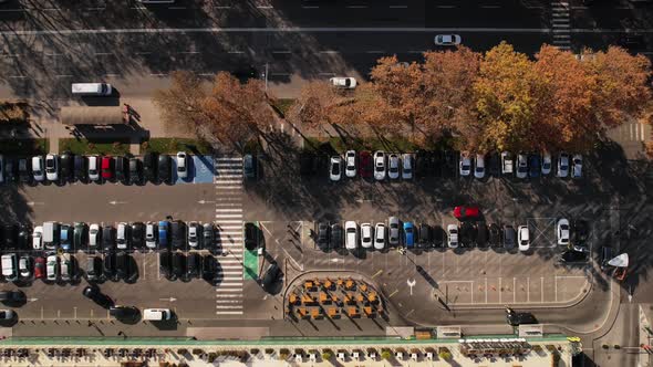 Aerial Hyper Lapse Top Down View of Supermarket Parking Lot with a Lots of Cars