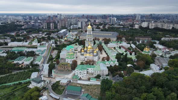 Aerial Shot The City Kyiv. Kyivo Pecherska Lavra