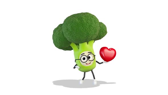 Broccoli Dancing With A Heart on White Background