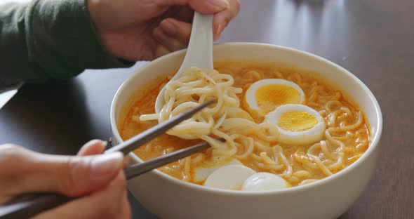 Delicious laksa in bowl 