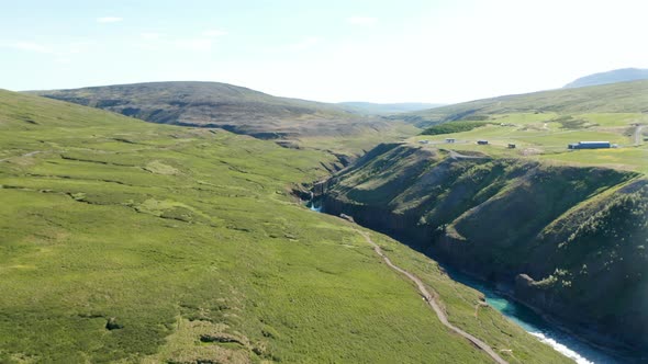 Aerial View of Vatnajokull National Park Iceland Highlands with Jokulsa River Flowing Between Two