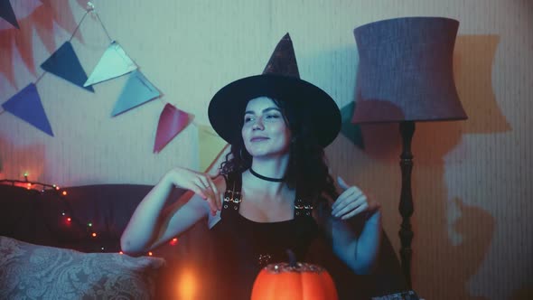 Closeup of a Girl in a Creepy Costume Dancing at a Halloween Party