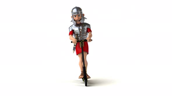 Fun roman soldier on an electric scooter