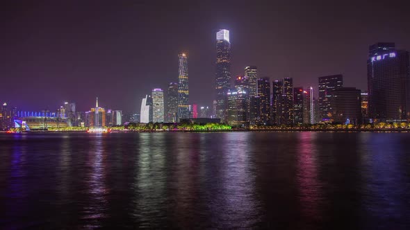 Guangzhou City Reflected in Pearl River in China Timelapse