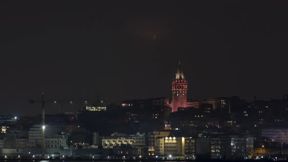 Istanbul bosphorus night galata tower moonset timelapse 