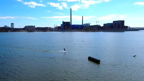 Aerial View of the Man on the Surfing in Helsinki Finland