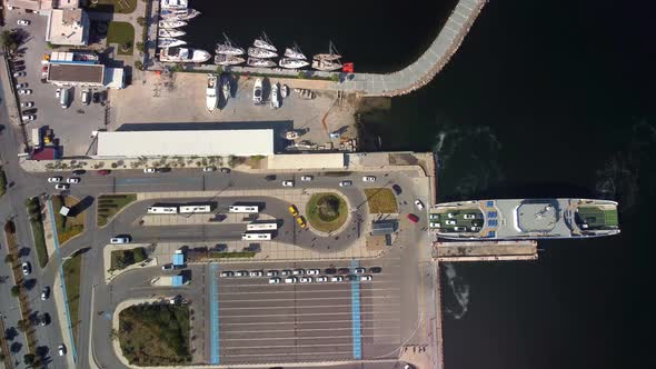 Aerial View of a Typical Ferry Boat Transport Cars and People