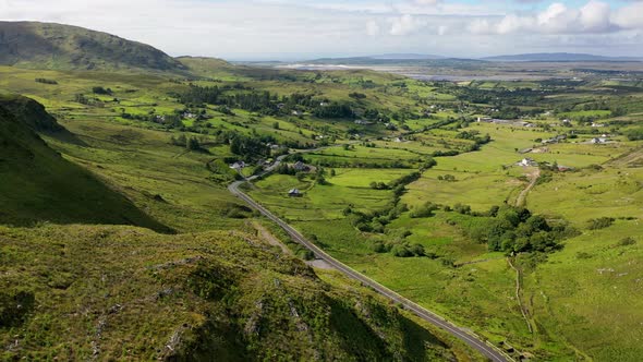 Aerial View of the Road Between Ardara and Killybegs in County Donegal  Republic of Ireland