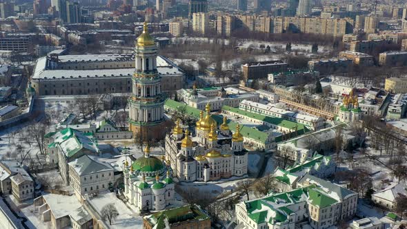 Beautiful winter top view of the Kiev-Pechersk Lavra.