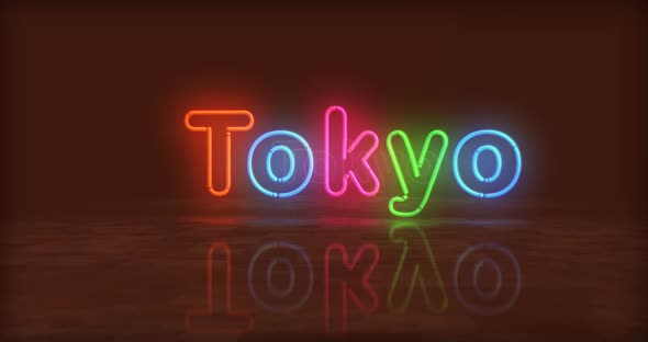 Tokyo neon symbol looped 3d flight between