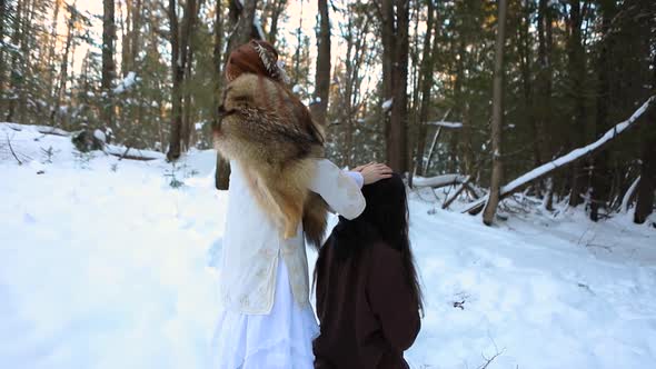 Mystical Shaman Healer in Winter Forest