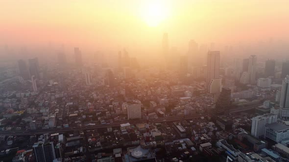 4K aerial drone footage of Bangkok skyline.