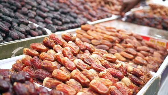 Many Date Fruits Display for Sale at Local Market