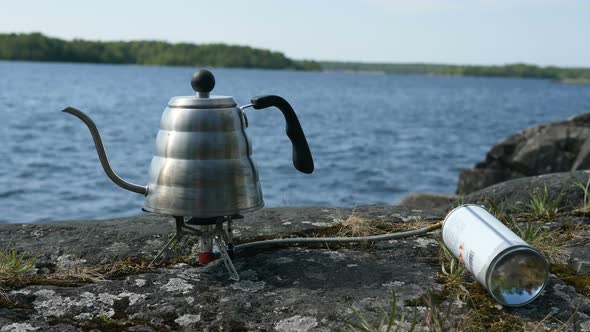 Making Delicious Coffee in Metal Kettle on Modern Gas Burner