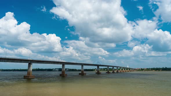 time lapse of The Second Thai–Lao Friendship Bridge in Mukdahan, Thailand