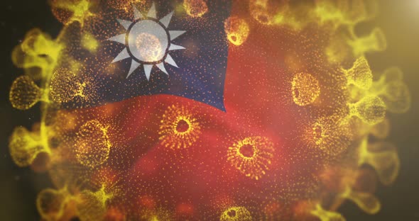Taiwan Flag With Coronavirus Microbe Centered 4 K alt