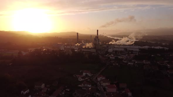 Aerial Factory In The Sunset 4K 03