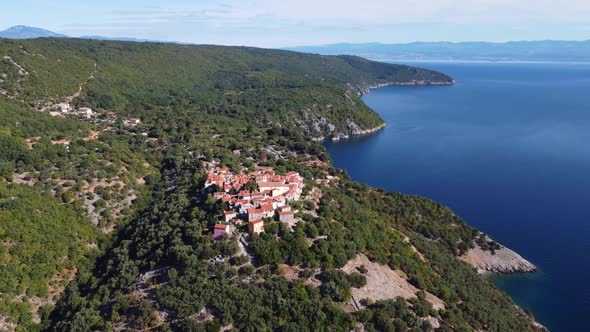 Circling around a medieval town at the coastline in Croatia.