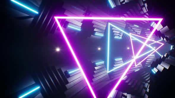 Neon Triangle Pyramid Space Tunnel 4K