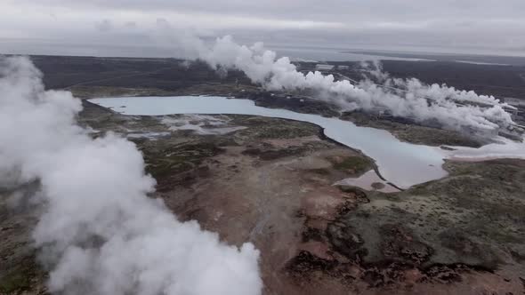 Aerial view of Gunnuhver hot springs in Iceland