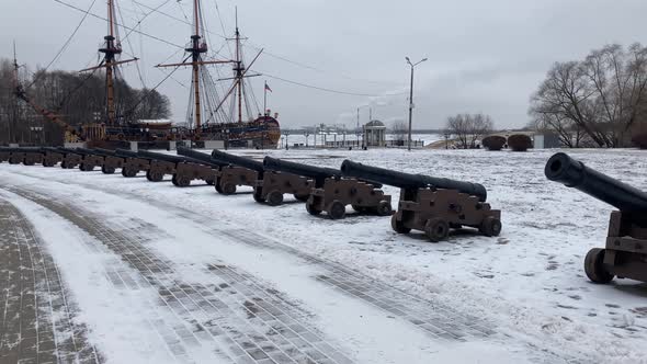 Close Up of Old Ship's Guns in Winter Season