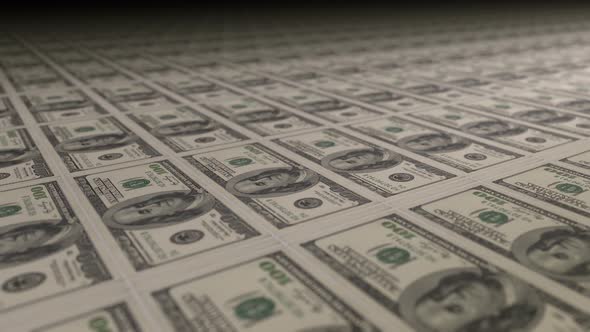 100 dollar bills on money printing machine. alt