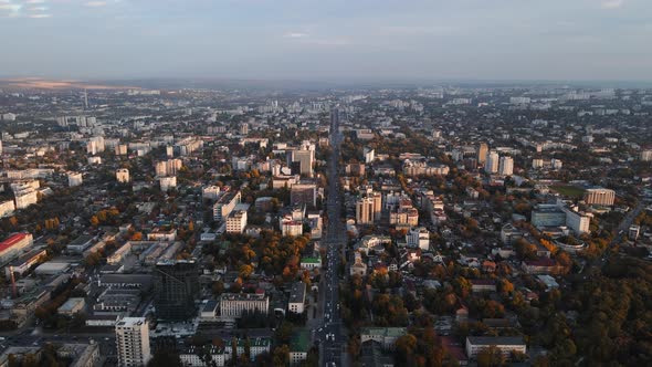 Aerial drone view on Chisinau city in autumn season. Moldova