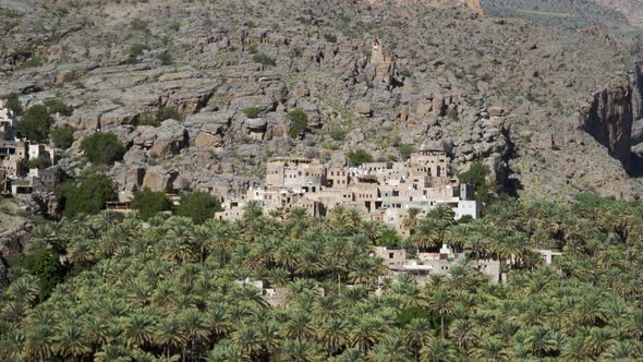 Misfat Al Abriyeen Near Nizwa, Oman. Panoramic View of Old Mountainous Village