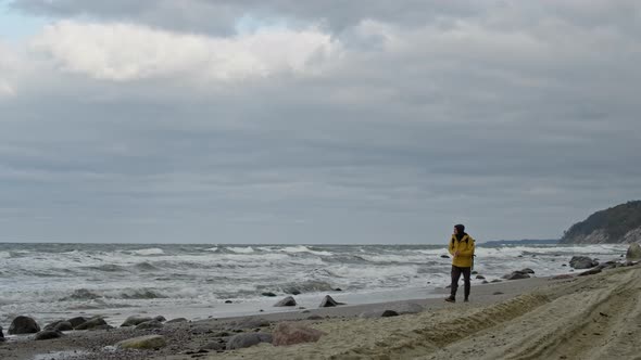 Autumn Landscape Man and Sea