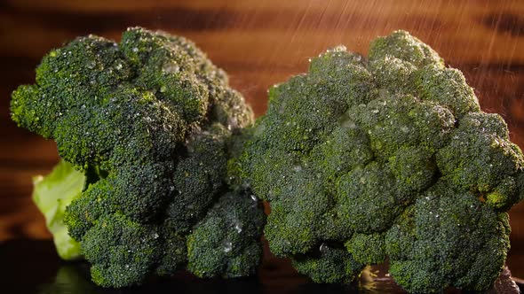 Broccoli With Drops of Water, Beautiful Video, Raw Organic Food , Organic Harvest in Garden, Farming