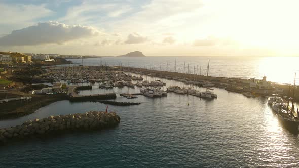 Aerial View of Many Beautiful Yachts are in the Marina San Miguel on Canary Island Tenerife