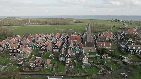 Netherlands Marken Flying Over a Small City in the Netherlands