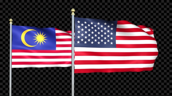 Malaysia And United States Two Countries Flags Waving