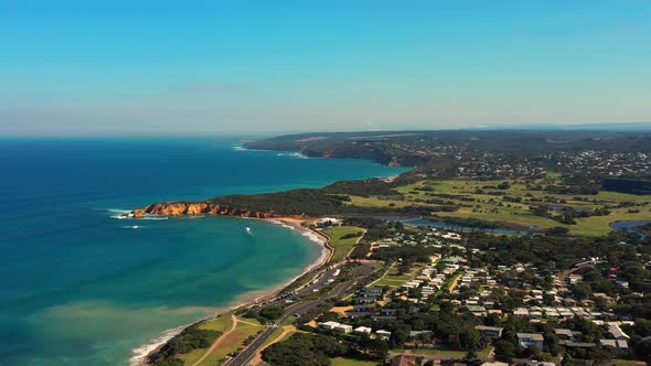 AERIAL Over Torquay and Jan Juc Australia, Victoria On A Sunny Day