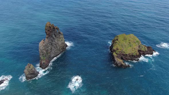 Ilheus da Rib and Ilheus Janela rocks in Atlantic Ocean, Madeira, Portugal