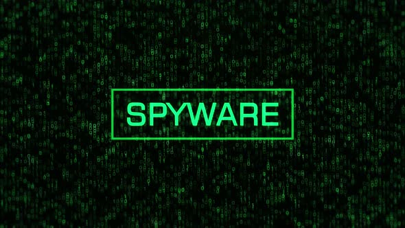 SPYWARE Warning Over Computer Binary Background. SPYWARE Text with Binary Code and Matrix Background