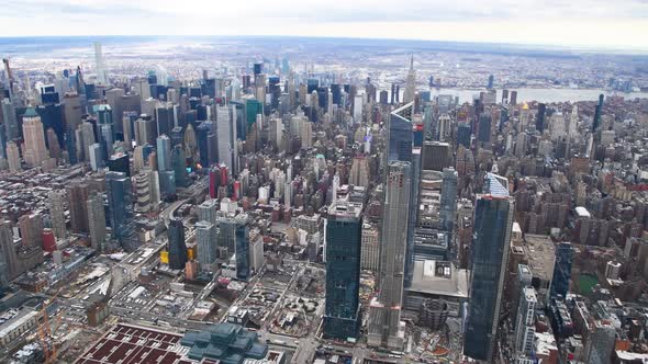 Aerial View of Midtown Manhattan From Helicopter New York City Slow Motion