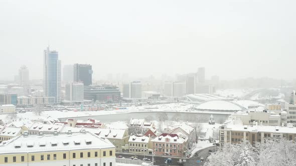 Snowcovered Old Center of Minsk From a Height